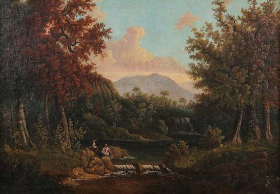 Appraisal: AMERICAN SCHOOL th century FISHING ON THE RIVER oil on