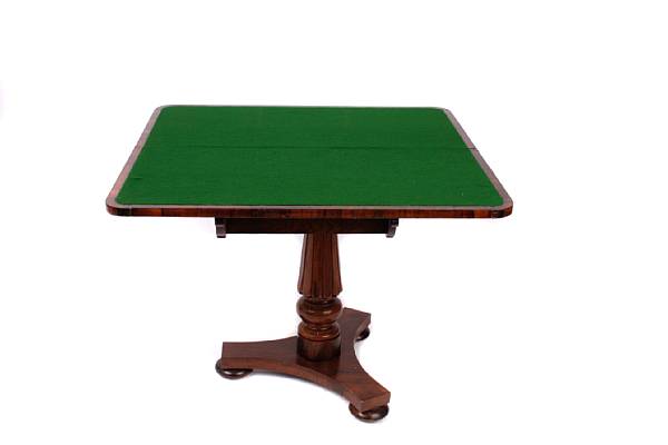 Appraisal: A William IV rosewood fold top games table height in