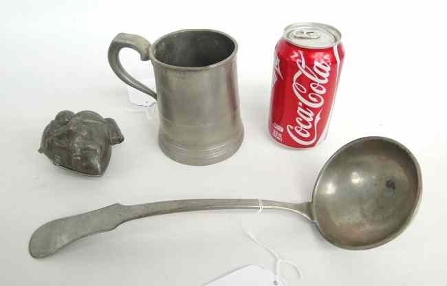 Appraisal: Lot including early pewter pint mug ladle and cupid chocolate