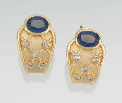 Appraisal: A Pair of Sapphire and Diamond Earrings k yellow gold