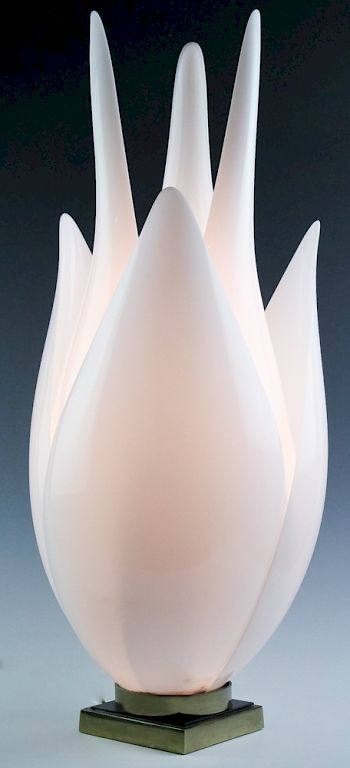 Appraisal: Large Signed Rougier White Acrylic Tulip Lamp Signed large vintage