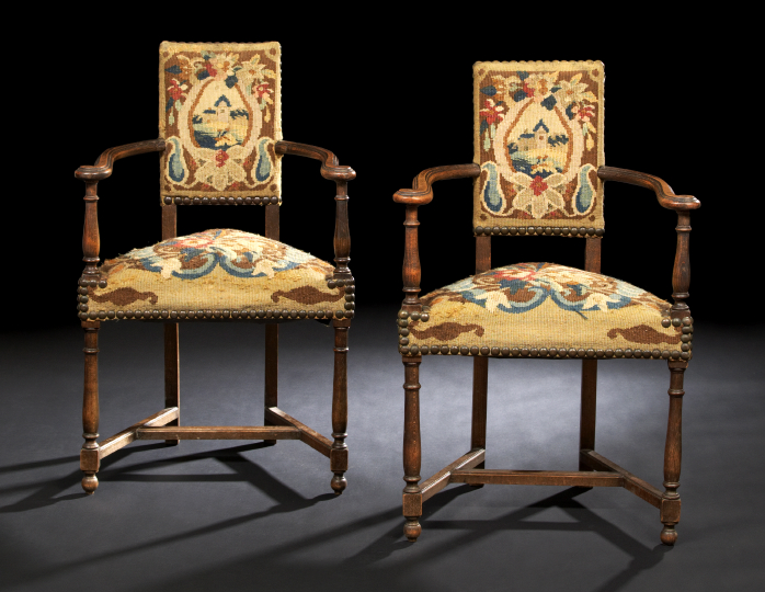 Appraisal: Pair of Italian Walnut Armchairs third quarter th century each