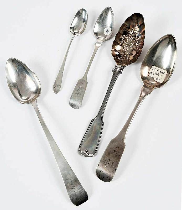 Appraisal: PA Coin Silver Spoons Approx Pieces American th century including