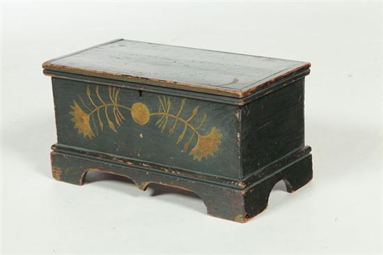 Appraisal: DECORATED MINIATURE BLANKET CHEST New England th century pine Molded