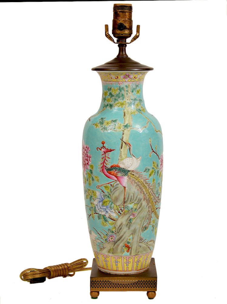 Appraisal: Chinese Republic Period Famille Rose Lamp Chinese Republic Period Famille