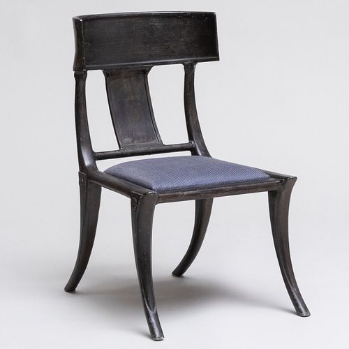 Appraisal: REGENCY STYLE PATINATED METAL KLISMOS CHAIRSeat cushion designed by Steven