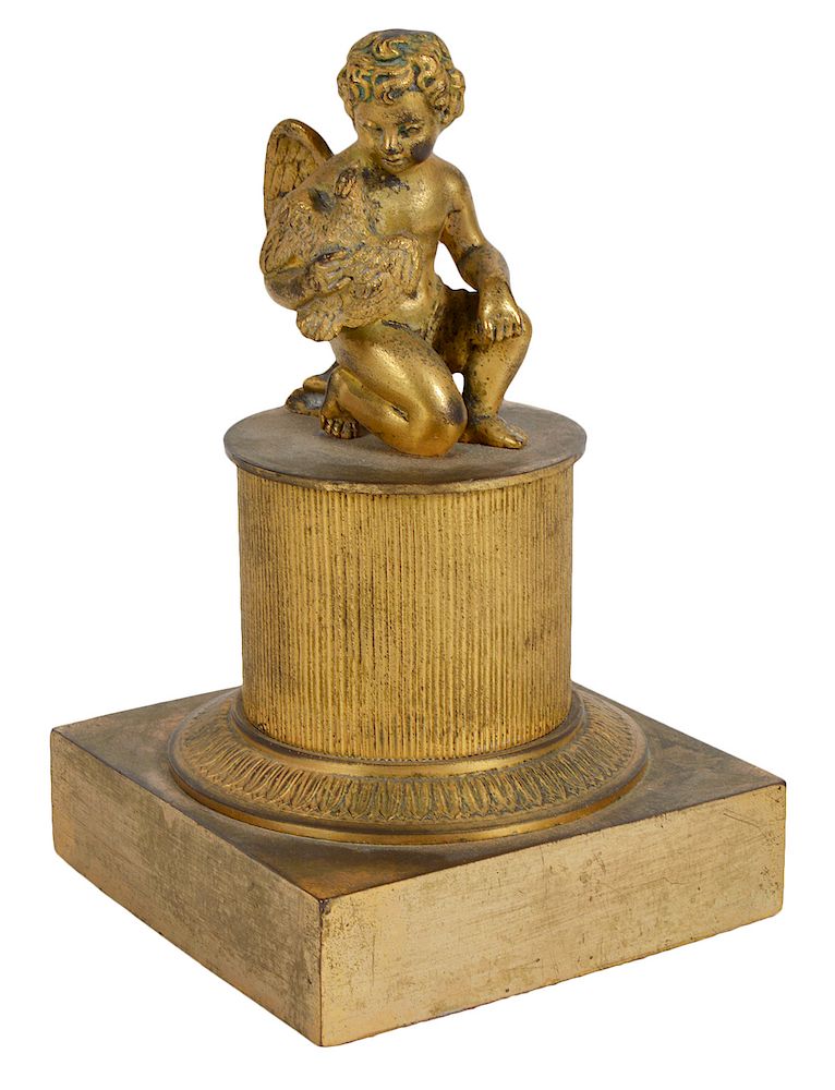 Appraisal: th C Dore Bronze Putti Dove on Pedestal Dore Bronze