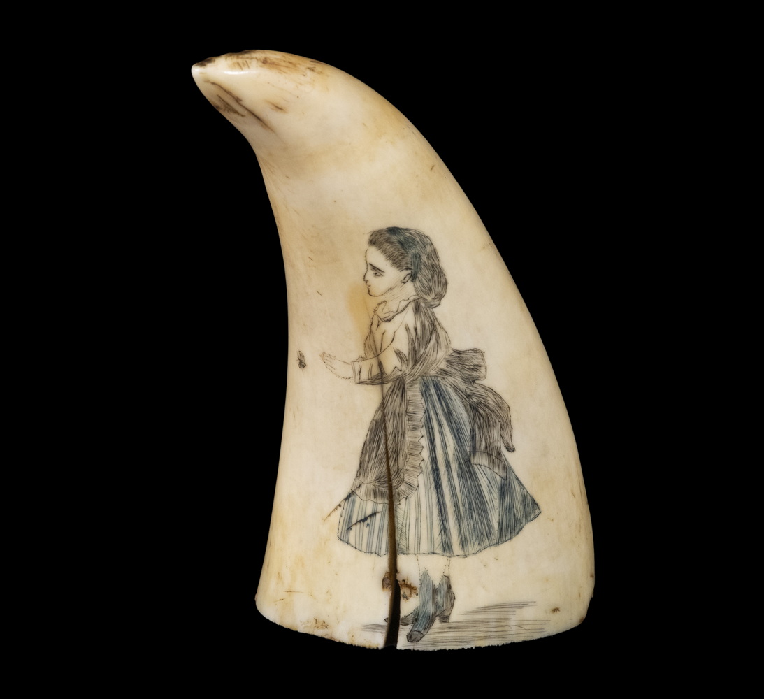 Appraisal: TH C SCRIMSHAW WHALE'S TOOTH PORTRAIT OF A LITTLE GIRL