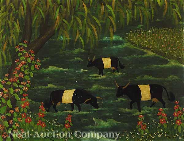 Appraisal: Lawrence A Lebduska American - Oxen in the Stream oil