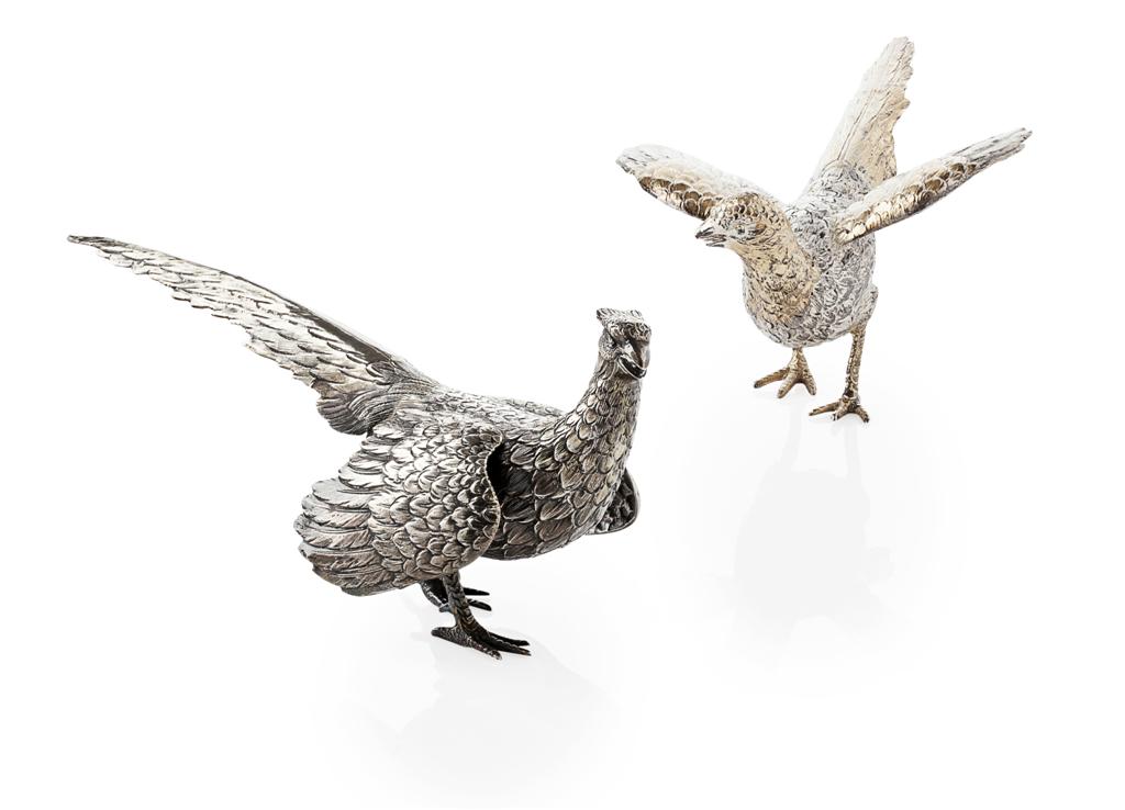 Appraisal: A silver brace of pheasants Import marks IF Son London