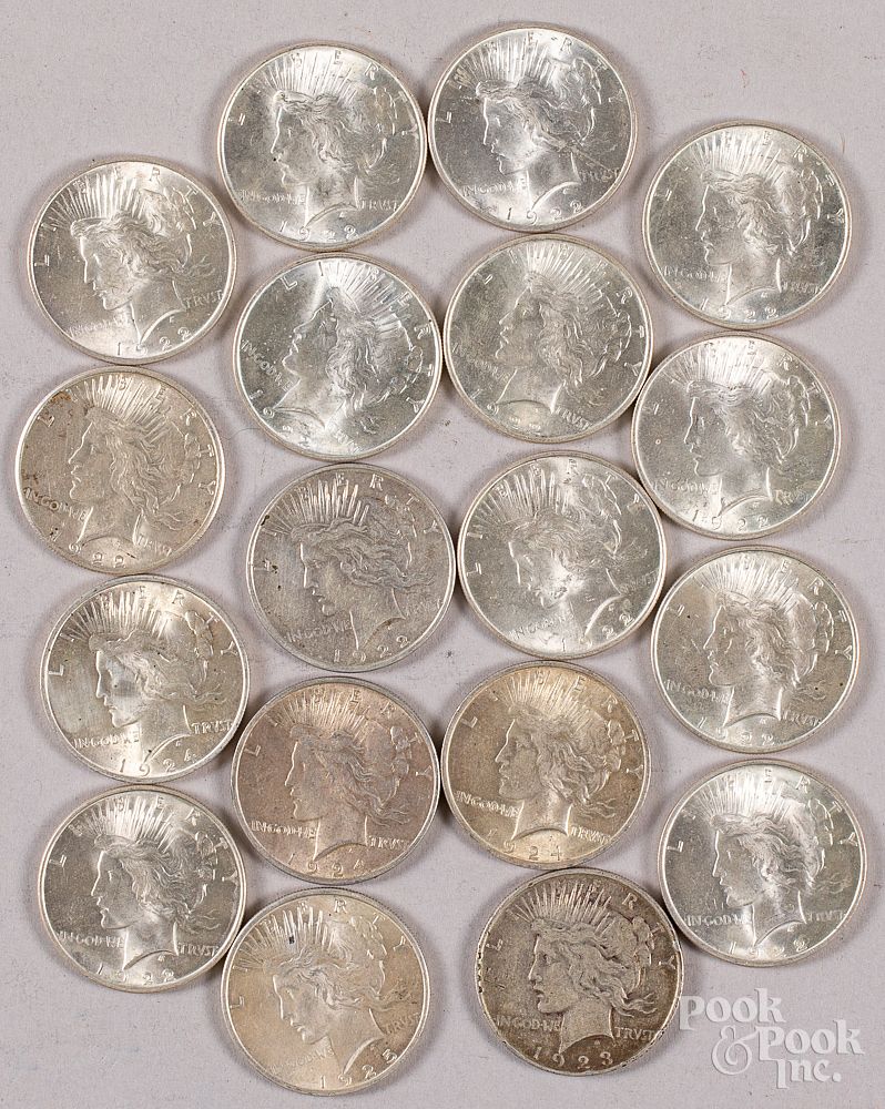 Appraisal: Eighteen Peace silver dollars Eighteen Peace silver dollars In-House shipping