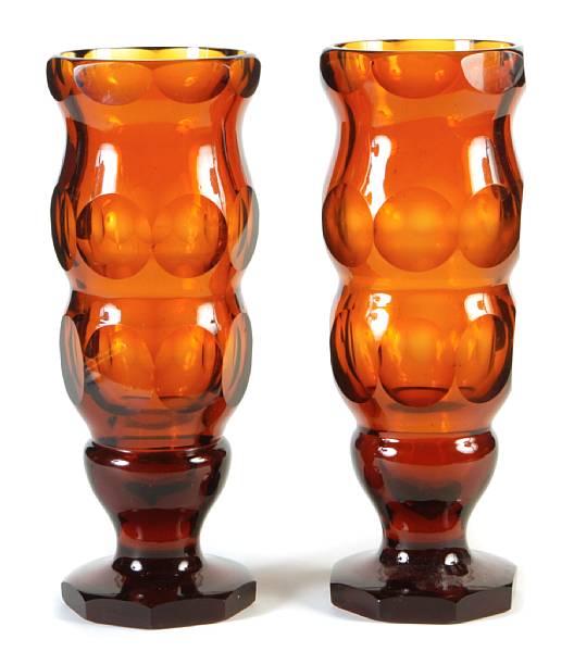 Appraisal: A pair of Continental amber glass vases height in diameter