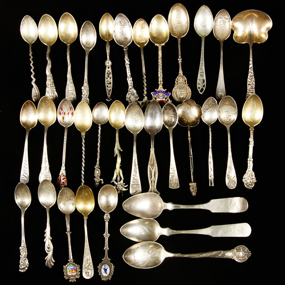 Appraisal: - Silver Spoon Collection Collection of thirty-three silver spoons souvenir