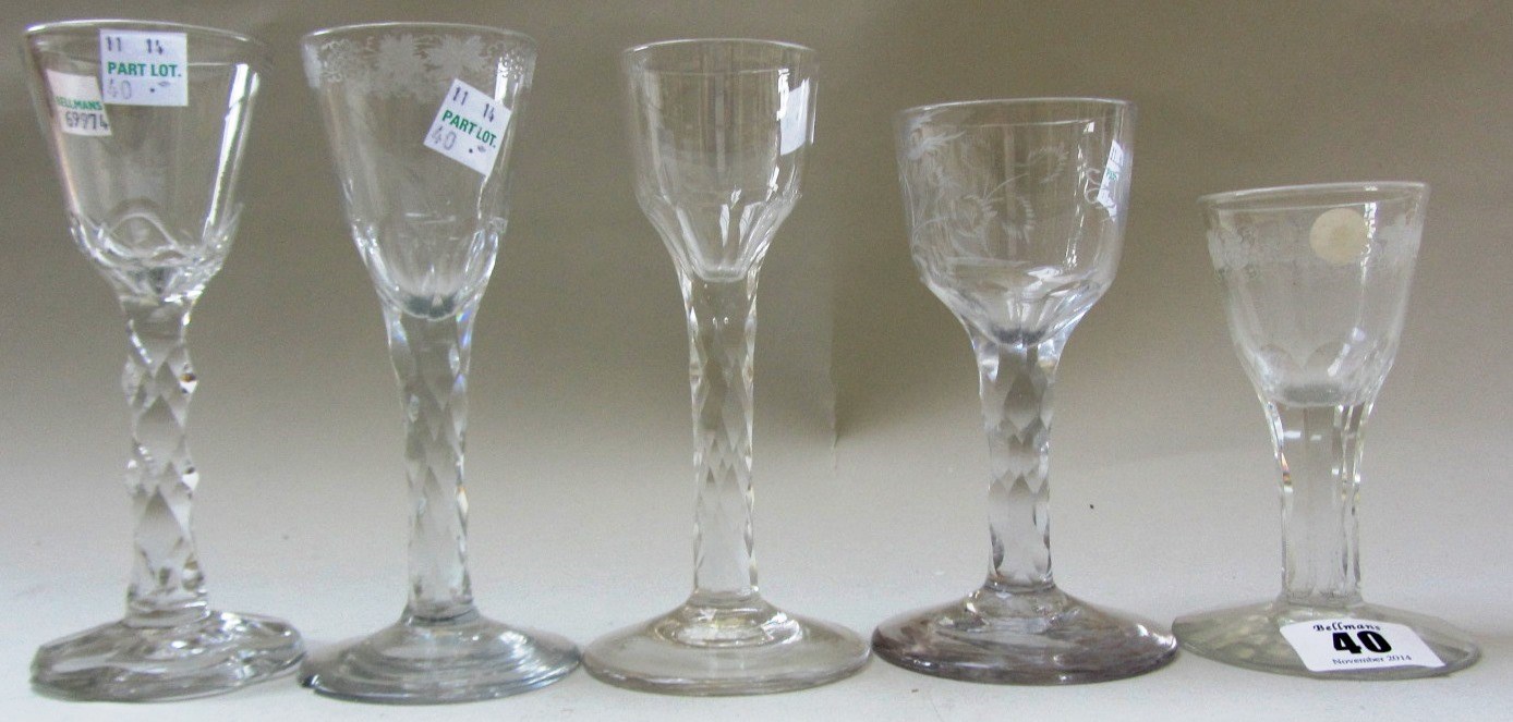 Appraisal: A group of five facet stemmed wine glasses late th