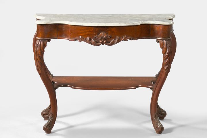 Appraisal: American Rococo Revival Mahogany and Walnut Console Table third quarter