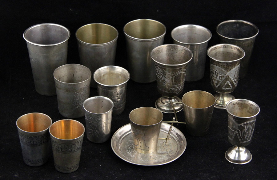 Appraisal: A quantity of white metal beakers various makers mainly Russian