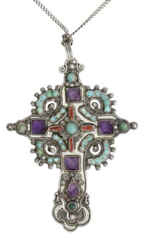 Appraisal: Sterling silver cross pendant signed verso Matl Matilde Poulat Mexican