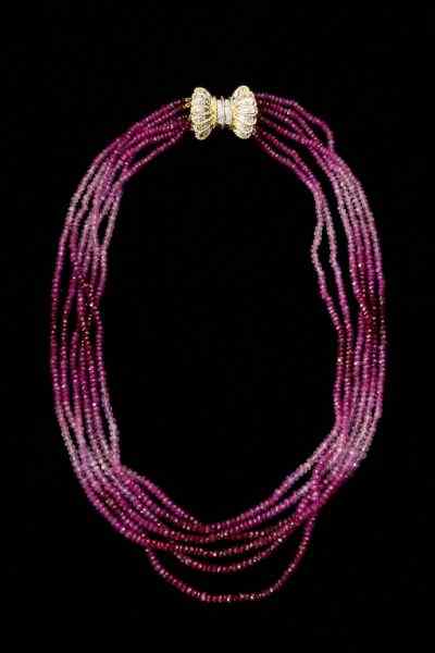 Appraisal: Multi-Strand Ruby and Diamond Necklacecomprised of strands of multi-faceted round