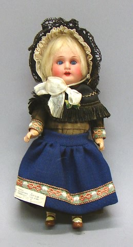 Appraisal: Germany painted bisque head doll Blue sleep eyes open mouth