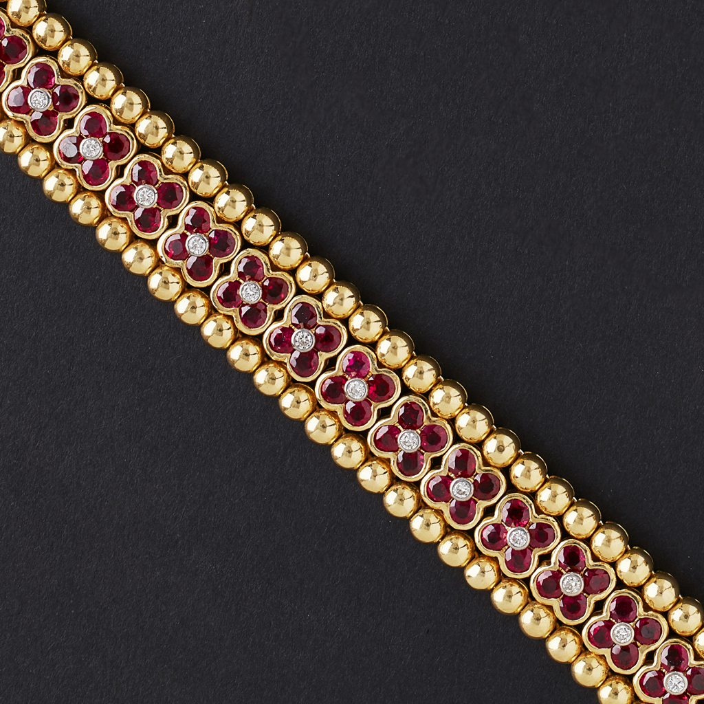 Appraisal: MOUAWAD - A ruby and diamond set braceletcomposed of a