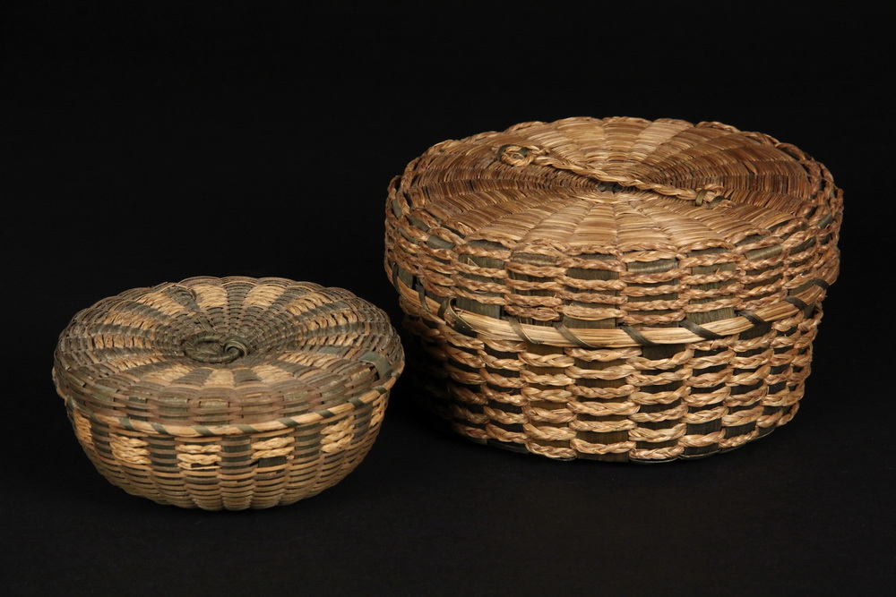 Appraisal: PENOBSCOT SMALL LIDDED BASKETS - Both circa - in faded