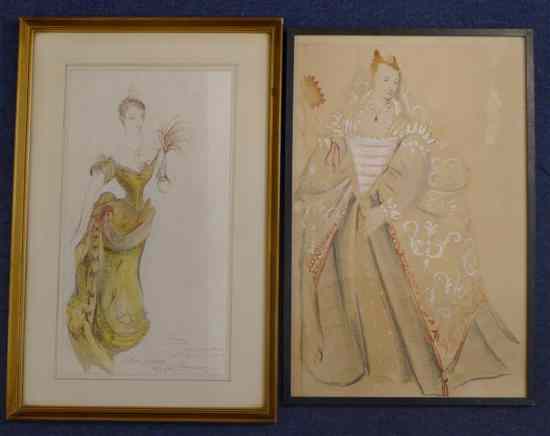 Appraisal: Leslie Hurry - two ink and watercolour studies Costume designs