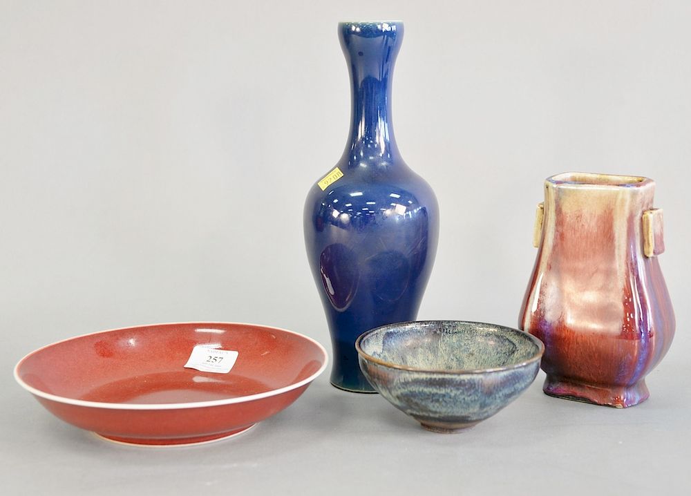 Appraisal: Four Chinese glazed pieces to include porcelain blue glazed vase