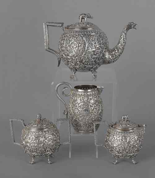 Appraisal: Indian three-piece silver tea service late th c to include