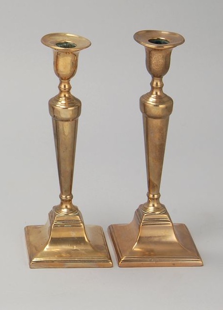 Appraisal: PAIR OF FEDERAL BELL METAL PUSH-UP CANDLESTICKS Circa One with