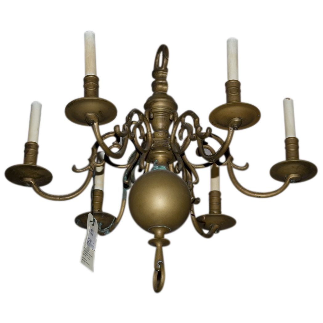 Appraisal: Dutch Baroque Style Brass Six-Light Chandelier Height inches diameter inches