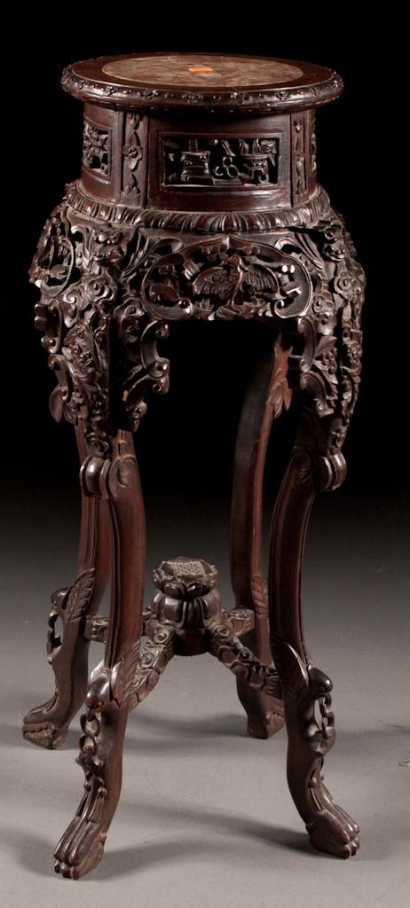 Appraisal: Chinese carved hardwood plant stand with inset marble top late