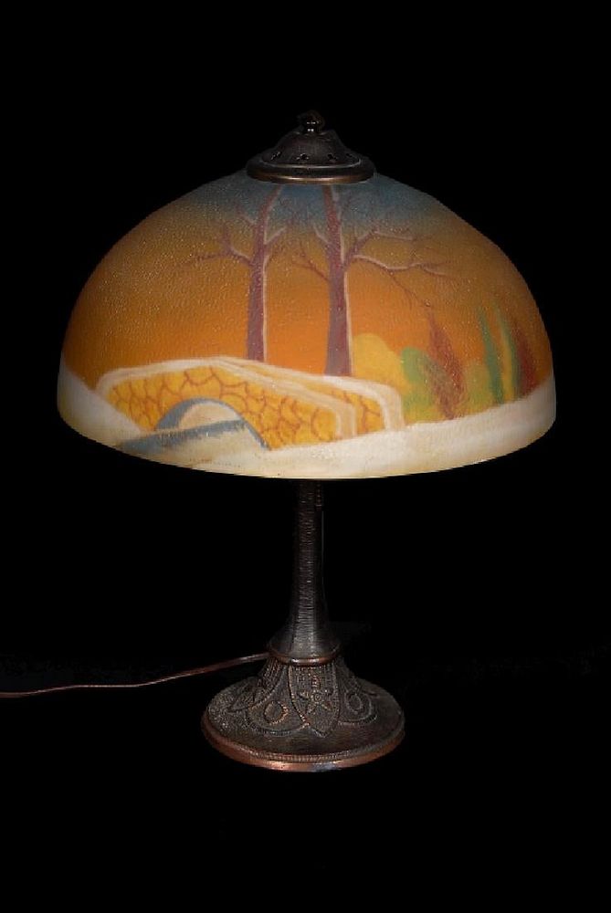 Appraisal: Pittsburgh Lamp Reverse Chipped Ice Shade Pittsburgh Lamp Reverse Chipped