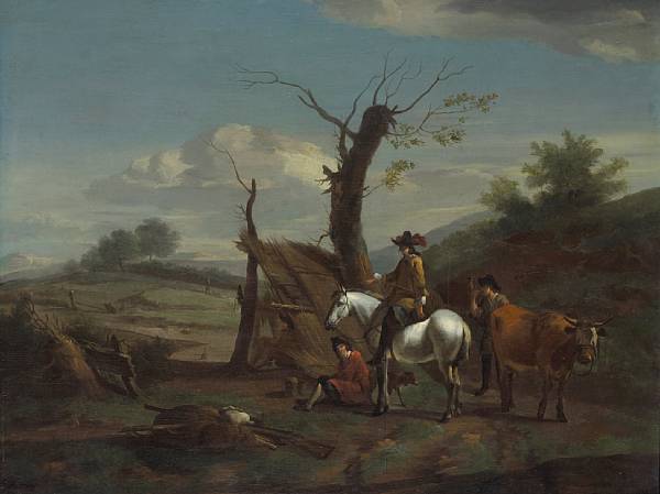 Appraisal: After Nicolaes Berchem A gentleman on a white horse with