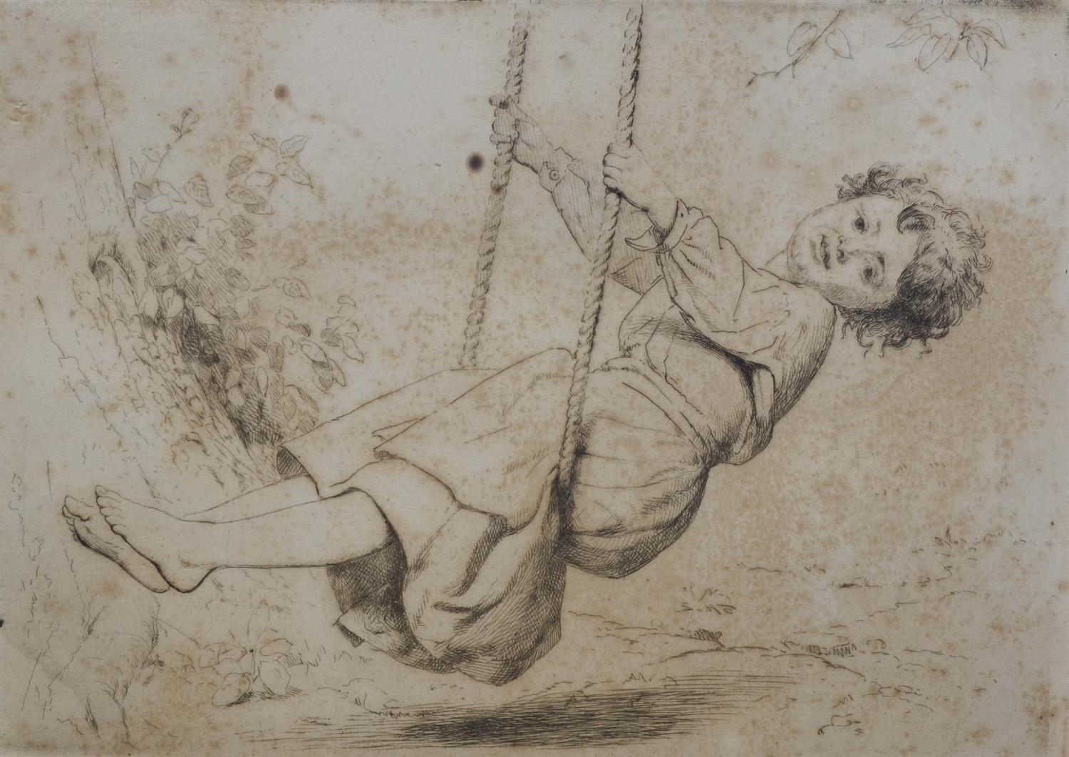 Appraisal: Seymour Joseph Guy English American - etching Child on Swing