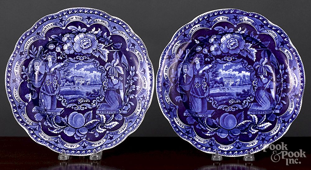 Appraisal: Two Historical Blue Staffordshire plates Two Historical Blue Staffordshire America