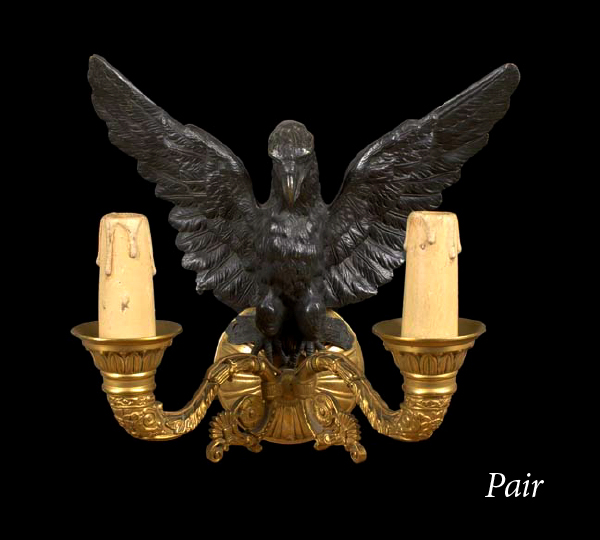 Appraisal: Weighty Pair of French Gilded and Patinated Bronze Two-Light Appliques