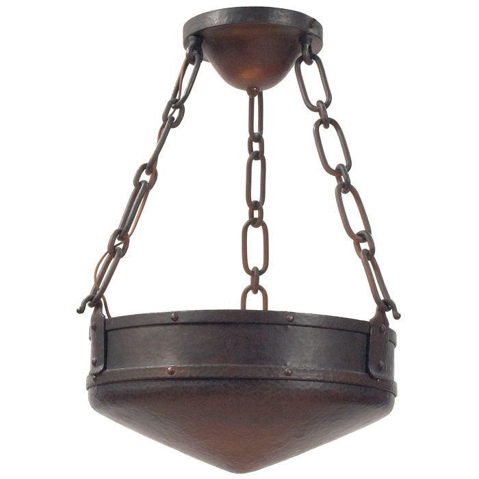 Appraisal: Good Roycroft hanging fixture hammered copper up-lighter with original chain