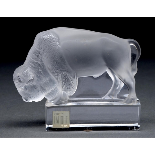 Appraisal: A Lalique frosted glass bison paperweight No designed mm h