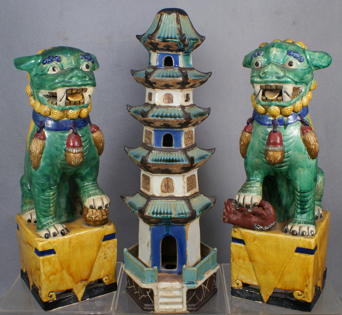 Appraisal: Pr of Chinese foo dogs - h chip to one