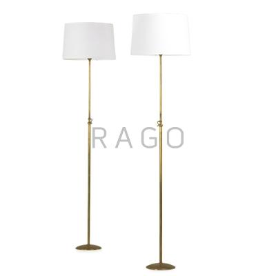 Appraisal: FRENCH Pair of adjustable floor lamps France s Patinated brass