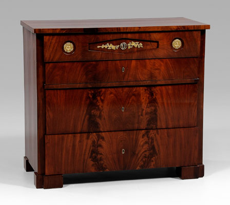 Appraisal: Biedermeier mahogany writing desk figured mahogany veneers pine and other