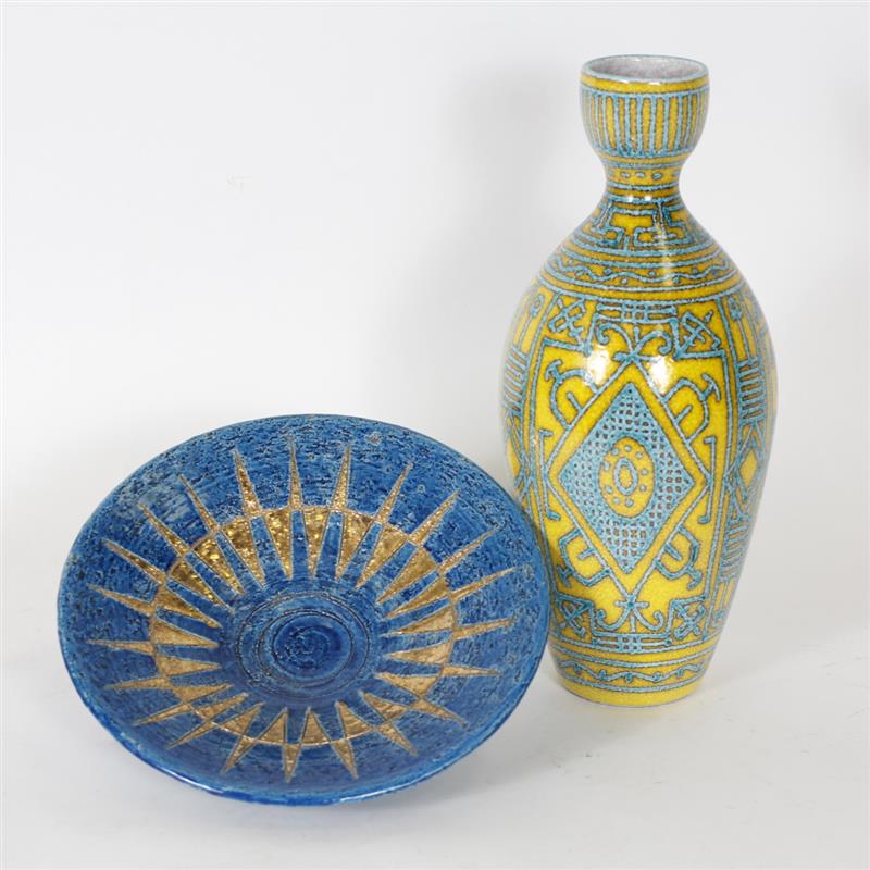 Appraisal: Two Italian Mid-Century Modern pottery pieces in blue yellow and