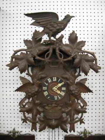 Appraisal: Black Forest Carved Cuckoo Clock bird nest design fine quality