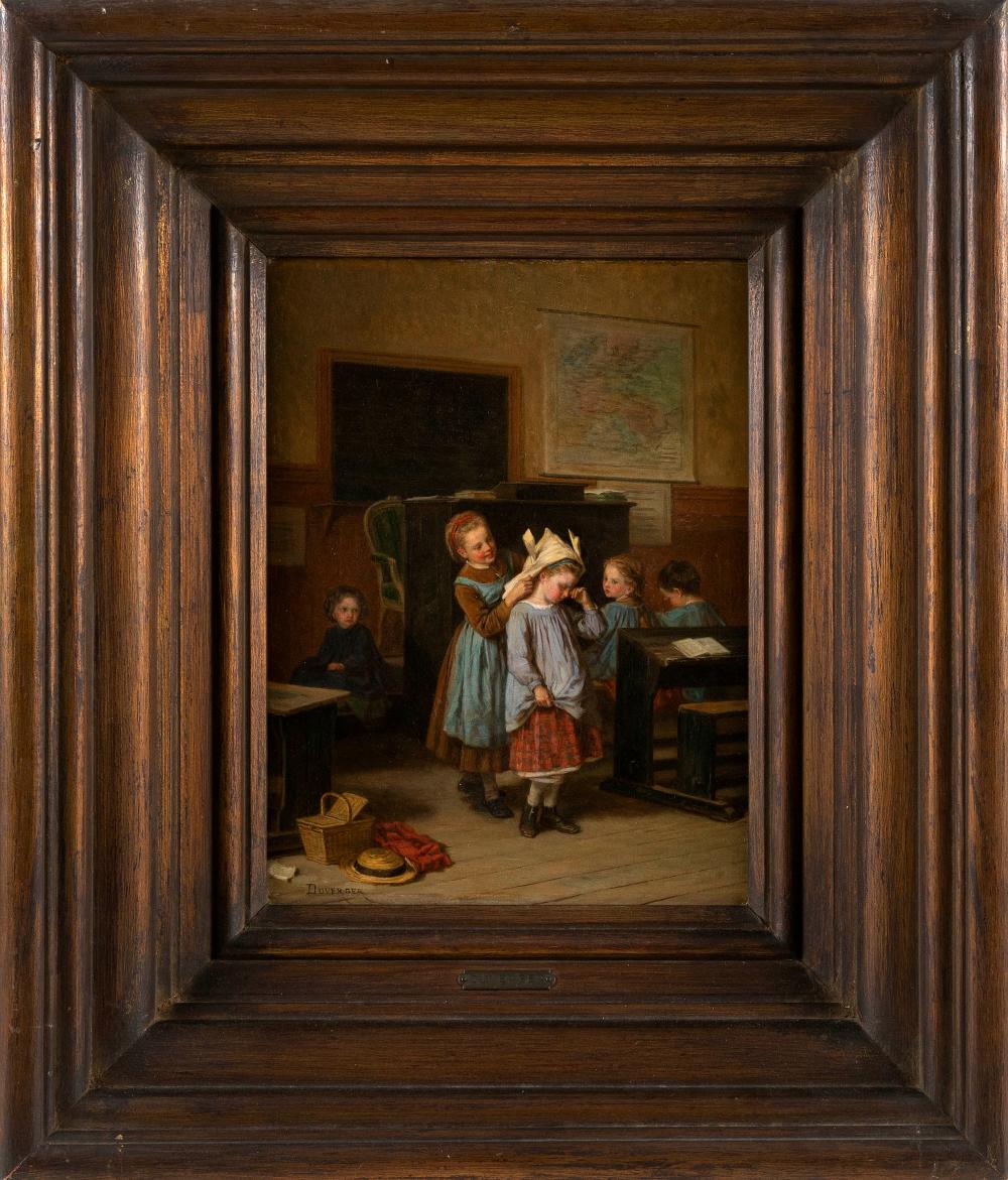 Appraisal: THEOPHILE EMMANUEL DUVERGER FRANCE - SCHOOLROOM SCENE OIL ON PANEL