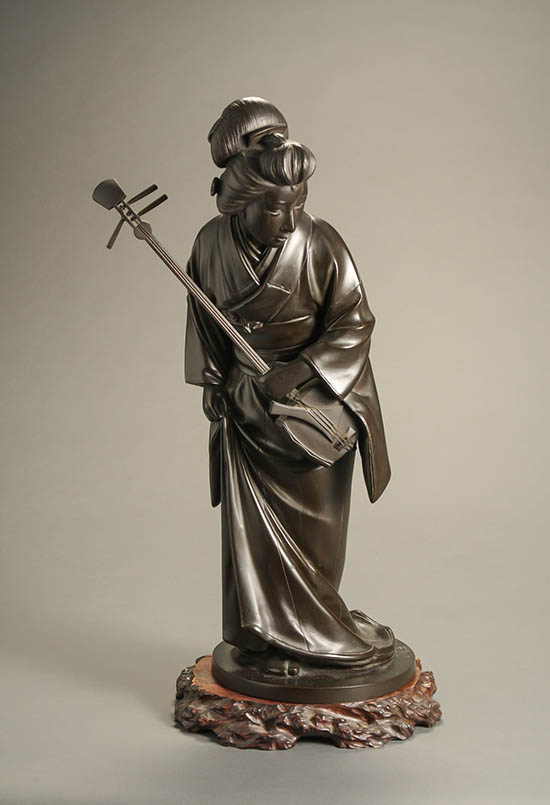 Appraisal: Japanese Bronze Figure of a Geisha with a Shamisen Meiji-Taisho