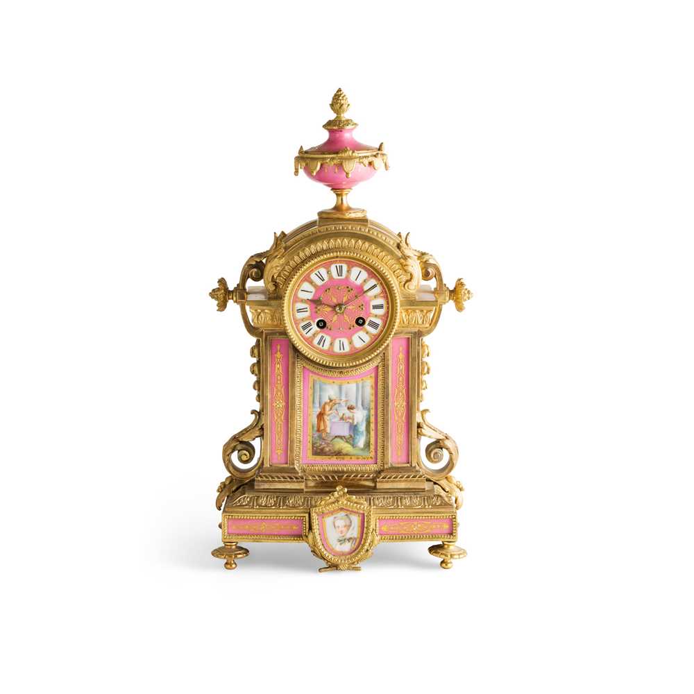 Appraisal: FRENCH GILT BRONZE AND PORCELAIN MANTEL CLOCK TH CENTURY the