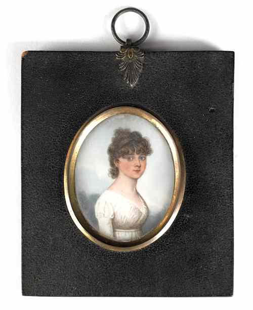 Appraisal: American miniature watercolor on ivory portrait of a young woman