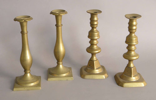 Appraisal: Two pairs of brass candlesticks late th c early th