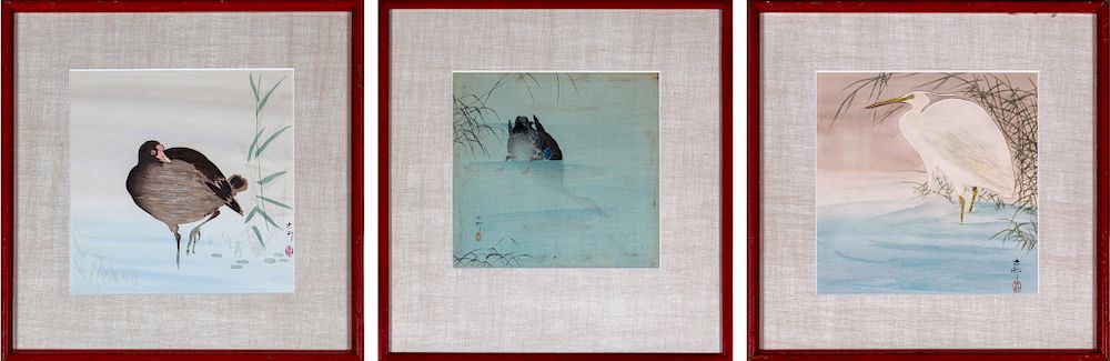 Appraisal: Set of Three Chinese Watercolors of Waterfowl in Matching Frames