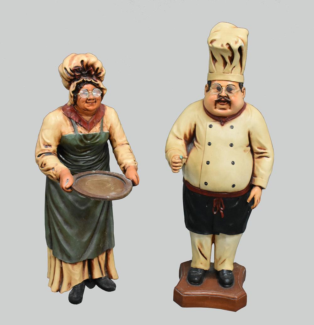 Appraisal: PAIR OF PAINTED PAPIER MACHE FIGURES OF A BAKER AND